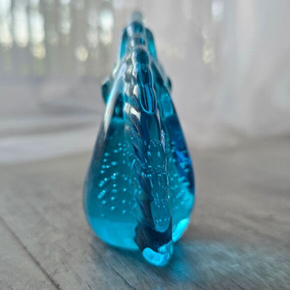 Blown Glass Unicorn Turquoise Clear Paperweight Gift Controlled Bubbles Vintage - Picture 5 of 8